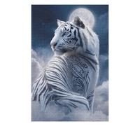 Puzzles pour Adultes 75x50cm/1000pcs White Tiger Moonlit Sky Puzzles pour Adolescents Jeu Manuel, Amusant Et Humoristique Cadeaux d'anniversaire Et De Noël Uniques 75x50cm/1000pcs