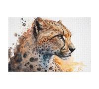 Puzzles pour Adultes 75x50cm/1000pcs Wild Cheetah Watercolor Portrait Puzzles pour Adolescents, Jouets Anti-Stress, Décoration Murale, pour Les Gamers 75x50cm/1000pcs