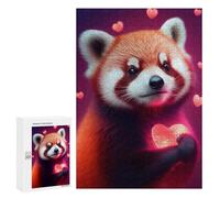 Puzzles pour Adultes Adorable Red Panda with Heart Puzzles pour Adultes : Anti-Stress, Difficile Et Stimulant, pour des Soirées Jeux en Famille 300 PCS