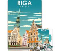 Puzzles pour Adultes Affiche de Voyage Riga Lettonie, Puzzles 1 000 pièces pour Adolescents, idée Cadeau d'anniversaire pour Adultes, Jeu Familial et Passe-Temps 75x50cm