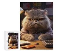 Puzzles pour Adultes Angry Fluffy Cat Studying Puzzles pour Adolescents, Jouets Anti-Stress, Décoration Murale, Cadeaux Uniques pour Anniversaire Et Noël 300 PCS