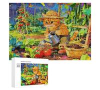 Puzzles pour Adultes arrosage des Plantes Puzzle en Bois Chat en Bois Jigsaw,Jeu d'intelligence pour Couple