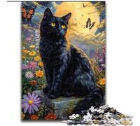 Puzzles pour Adultes Art Black Cat 1000 pièces, Jeux éducatifs à Faire soi-même avec Affiche et fiche de Questions Assorties, pour Les 14 Ans et Plus, 50x75cm