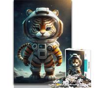 Puzzles pour Adultes Astronaute Space Tiger 1000 pièces Puzzles pour Adultes et Adolescents Jeu Familial Anti-Stress Défi Difficile Cadeaux du Père Noël Secret 26x38cm