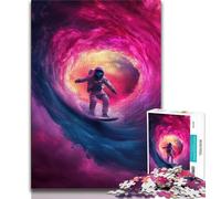 Puzzles pour Adultes Astronaute Surf dans l'espace Puzzles pour Adultes 1000 pièces Jouet éducatif intellectuel décompressant Cadeaux du Père Noël Secret (26x38cm)
