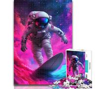 Puzzles pour Adultes Astronaute Surf dans l'espace Puzzles pour Adultes 1000 pièces, Jouet éducatif intellectuel décompressant Cadeaux du Père Noël Secret 26x38cm