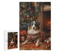 Puzzles pour Adultes Australian Shepherd Holiday Art Dog in Sweater by Christmas Tree Puzzle pour Adultes - Jouets Anti-Stress - Une Œuvre d'art - Difficile Et Stimulant 1000 PCS