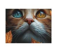 Puzzles pour Adultes Autumn Leaves and Orange Tabby Cat Puzzle pour Adultes, Jouet, Décoration Murale, Cadeau d'anniversaire Amusant Et Humoristique, Cadeaux, 1000pcs(52x38cm)