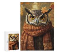 Puzzles pour Adultes Autumn Owl with Scarf-1 Puzzle pour Adolescents Améliore La Mémoire Difficile Et Stimulant Idéal comme Cadeau 300 PCS
