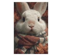 Puzzles pour Adultes Autumnal Bunny with Plaid Scarf Puzzles pour Adultes Jeu Manuel Une Œuvre d'art Cadeaux Uniques pour Un Anniversaire Et Noël