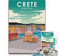 Puzzles pour Adultes avec Affiche de Voyage en Crète, Grèce, Jeu Stimulant et Jeu Familial avec pièces entièrement emboîtables de Formes aléatoires 38x26cm