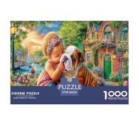 Puzzles pour Adultes Baiser sous la Pluie Jeu éducatif et décompressant représentant Un Bouledogue câlinant Un bébé (38 x 26 cm/1000 pièces) - Décoration Murale