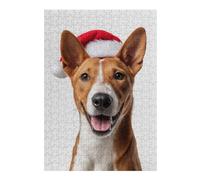Puzzles pour Adultes Basenji Dog with Santa Hat Portrait Puzzle pour Adultes - Jeu Manuel - Améliore La Mémoire - Cadeaux d'anniversaire Et Cadeaux Uniques 38x26cm/1000pcs