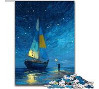 Puzzles pour Adultes Bateau naviguant sous Le Ciel étoilé, Jouets éducatifs, idéal comme Cadeau pour Toute la Famille, à partir de 14 Ans (Taille 50x75cm)