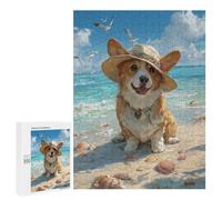 Puzzles pour Adultes Beach Corgi with Hat-1 Puzzles pour Adultes : Anti-Stress, Difficile Et Stimulant, pour des Soirées Jeux en Famille 500 PCS