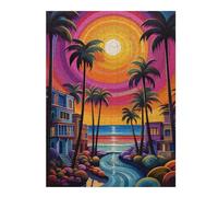 Puzzles pour Adultes Beach Sunset Palm Trees -3 Puzzle pour Adultes - Jeu Manuel - Cadeau De Décoration Idéal pour Les Amis Et La Famille