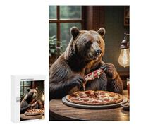 Puzzles pour Adultes Bear Eating Pizza Funny Puzzle : Jeu Manuel Amusant Et Humoristique, Cadeau d'anniversaire, Cadeaux, 300 PCS