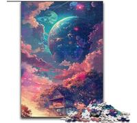 Puzzles pour Adultes Belle Maison sous des étoiles colorées Puzzles pour Adultes 38x26cm Parfait pour Les Adolescents,Les Liens familiaux,Les Casse-têtes et Les Cadeaux de décoration d'intérieur DIY