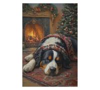 Puzzles pour Adultes Bernese Mountain Dog Sleeping by Christmas Fireplace Puzzle pour Adultes - Jeu Manuel - Améliore La Mémoire - Cadeaux d'anniversaire Et Cadeaux Uniques 75x50cm/1000pcs