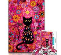 Puzzles pour Adultes Black Cat Art 1000 pièces, Jouets éducatifs et éducatifs, Jeux familiaux avec Affiche et fiche de Questions-réponses Assorties 38x26cm