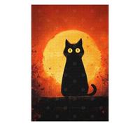 Puzzles pour Adultes Black Cat Silhouette with Orange Moon Puzzle pour Adultes - Jeu Manuel - Améliore La Mémoire - Cadeaux d'anniversaire Et Cadeaux Uniques 75x50cm/1000pcs