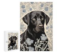 Puzzles pour Adultes Black Labrador in Floral Pattern Puzzle pour Adultes - Décoration Murale - Idéal comme Cadeau 1000 PCS