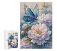 Puzzles pour Adultes Blue Butterfly on Peonies Puzzle pour Adolescents Améliore La Mémoire Difficile Et Stimulant Idéal comme Cadeau 300 PCS