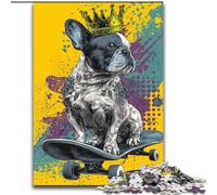 Puzzles pour Adultes Bouledogue français en Skateboard, 1000 pièces, Jeu éducatif, défi, Cadeau d'anniversaire, décoration Murale (50x75cm)