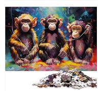 Puzzles pour Adultes Cadeaux Animaux Trois Singes - 1000 Pièces en Bois pour Enfants de 10 Ans et Plus - Casse-tête (50x75 cm)