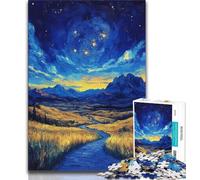 Puzzles pour Adultes Campagne sous Le Ciel Nocturne 1 000 pièces, Jouets éducatifs et éducatifs, Jeux familiaux avec Affiche et fiche de Questions-réponses Assorties 38 x 26 cm