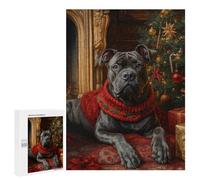 Puzzles pour Adultes Cane Corso in Festive Red Dog Christmas Portrait with Red Scarf Puzzles pour Adultes, Jouet, Décoration Murale, Décoration Intérieure, Idéal comme Cadeau 500 PCS
