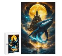 Puzzles pour Adultes Celestial Whale & Moonlit Fantasy Citadel - Surreal Cosmic Ocean Artwork Puzzles pour Adultes - Jeux De Détente pour Toute La Famille - Idéal comme Cadeau 1000 PCS