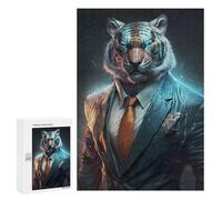 Puzzles pour Adultes CEO Tiger in Suit Puzzles pour Adolescents, Jouets Anti-Stress, Décoration Murale, Cadeaux Uniques pour Anniversaire Et Noël 300 PCS