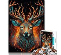 Puzzles pour Adultes Cerf Feu Eau Puzzles pour Adolescents Jeu Familial Anti-Stress Défi Difficile Cadeaux du Père Noël Secret (26x38cm)