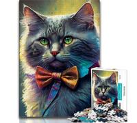 Puzzles pour Adultes Chat avec nœud Puzzle Adolescent, Anti-Stress Staycation Kill Time Interaction Parent-Enfant (Taille 38x26cm)