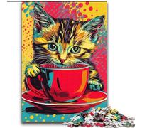 Puzzles pour Adultes Chat Buvant du café 2000 Puzzles Chaque pièce est Unique Jeu Familial Stimulant et Amusant (70x100cm)