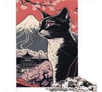 Puzzles pour Adultes, Chat Japonais Montagne Fuji, Puzzle éducatif de 1000 pièces pour Enfants, Jeu de Puzzle en Bois pour 12 Ans et Plus, Cadeaux pour garçons et Filles de 12 Ans, Taille (50x75 cm)