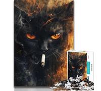 Puzzles pour Adultes Chat Noir Fumeur Adolescent Puzzle, Anti-Stress Staycation Kill Time Interaction Parent-Enfant (Taille 75x50cm)