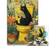 Puzzles pour Adultes Chat Noir sur Les Toilettes, Aide Le Cerveau à exercer des Jouets addictifs pour cultiver la Patience Décoration Parfaite 38x26cm