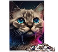 Puzzles pour Adultes Chat Pop Art Visage d'animal Puzzle en Bois pour Adultes Cadeaux 14,96 x 20,47 Pouces