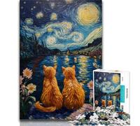Puzzles pour Adultes Chat sous Le Ciel Nocturne 1000 pièces, Aide Le Cerveau à exercer des Jouets addictifs pour cultiver la Patience et l'interaction Parent-Enfant 75x50cm