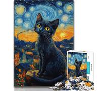 Puzzles pour Adultes Chat sous Le Ciel Nocturne Puzzles pour Adultes 1000 pièces Soulagement du Stress Défi Difficile Améliorer l'amour Entre Les Couples 75x50cm