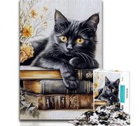 Puzzles pour Adultes Chat sur Livre Puzzles pour Adultes 1000 pièces Jouet éducatif intellectuel décompressant Cadeaux du Père Noël Secret (50x75cm)