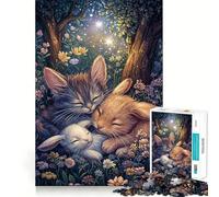 Puzzles pour Adultes Chatons et Lapins endormis 1000 pièces Stimule la mémoire Calme et apaisant Bords Nets Objet de Collection 38x52cm