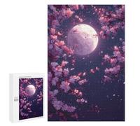 Puzzles pour Adultes Cherry Blossom Moon Night-9 Puzzles pour Adolescents Cadeau d'anniversaire Stimule Le Cerveau Jeu Stimulant Cadeaux 1000 PCS