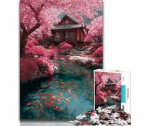 Puzzles pour Adultes Cherry Blossom Tree House 1000 pièces pour Adultes et Adolescents Puzzles Difficiles avec des pièces de Formes aléatoires entièrement imbriquées (50x75cm)