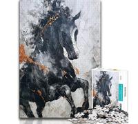Puzzles pour Adultes Cheval Noir Doré 1000 pièces Jeu Difficile et Stimulant pour Tous Les âges pour Femmes Cadeaux pour Hommes (26x38cm)