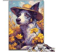 Puzzles pour Adultes Chien Cow-Girl dans Les Fleurs Sauvages, 1000 pièces, Jouets éducatifs et éducatifs, Jeux familiaux avec Affiche et fiche de Questions-réponses 50x75cm