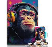 Puzzles pour Adultes Chimpanzé Portant Un Casque 1000 pièces Puzzles pour Adolescents et Adultes renforcent l'amour Entre Les Couples pour Les 14 Ans et Plus 75x50cm