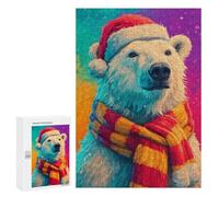 Puzzles pour Adultes Christmas Polar Bear Art Print Puzzle pour Adolescents Améliore La Mémoire Difficile Et Stimulant Idéal comme Cadeau 300 PCS